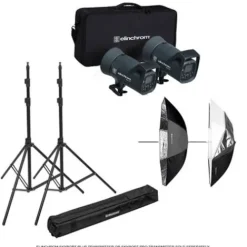 Elinchrom Strobe Lights|Studio Lighting Kits>ELC 500/500 Umbrella To Go Kit + Stands