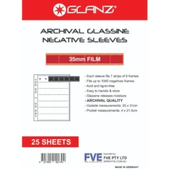Glanz Presentation & Archiving>Glassine Archival Storage for 35mm Negatives - 25 Sheets of 7 Strips x 6 Frames