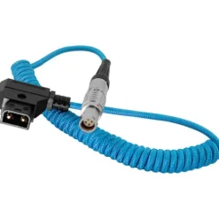 Kondor Blue Cables & Connectors>Coiled D-Tap To Female Lemo 4 Pin for Canon C200 Cable - 35.5-73.6cm - Blue
