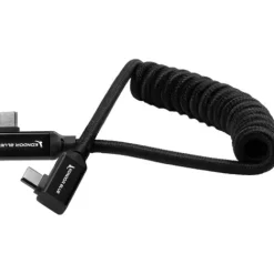 Kondor Blue Cables & Connectors>Coiled USB C Right Angle Braided Cable - 30-60cm - Black
