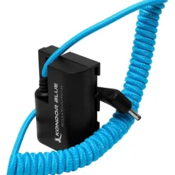 Kondor Blue Camera Cages & Rigs>DC 1.35/3.5 to CANON LPE6 Dummy Battery Coiled Cable - Blue