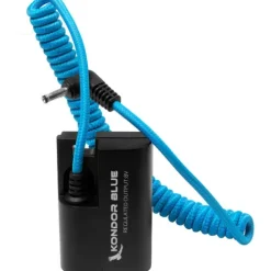 Kondor Blue Camera Cages & Rigs>DC 1.35/3.5 to CANON LPE6 Dummy Battery Coiled Cable - Blue