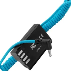 Kondor Blue Cables & Connectors>DC 1.35/3.5 to Lumix GH6 S5 GH5 DMW-BLK22 Dummy Battery Coiled Cable - Blue