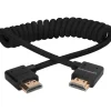 Kondor Blue Video Monitors & Accessories>Right Angle Full HDMI Cable For On-Camera Monitors Braided Coiled - 30-60cm - Black