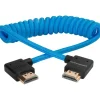 Kondor Blue Video Monitors & Accessories>Right Angle Full HDMI Cable For On-Camera Monitors Braided Coiled - 30-60cm - Blue