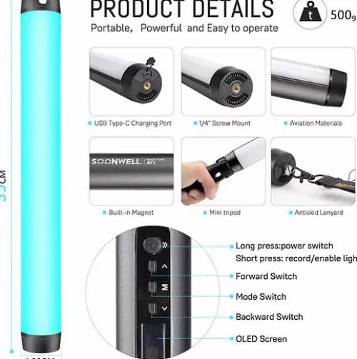 Soonwell Video & Led Lighting>MT1 RGB LED Video Light Tube